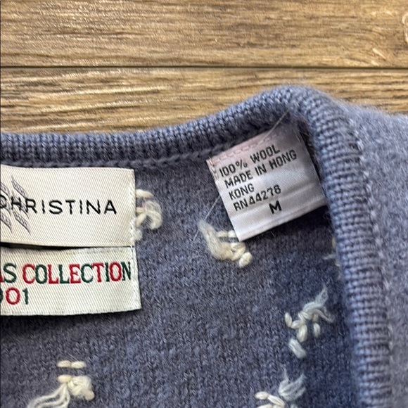 Marisa Christina Women's Size Medium 100% Wool Blue Vintage Holiday Vest - Picture 3 of 11